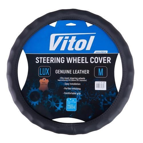 Чехол для руля VL121022 BK M БО один шов кожа Черный (2330316626)