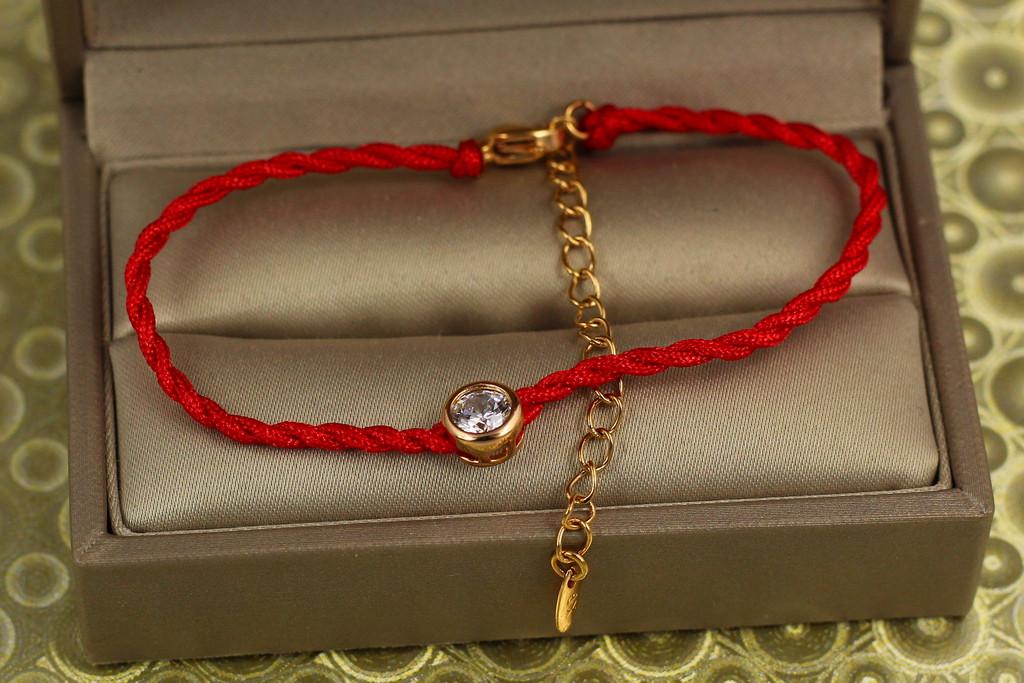 Браслет Xuping Jewelry красная нить с камнем в ободке 16 см 6 мм Золотистый