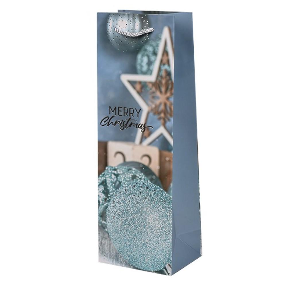 Подарочный пакет новогодний Stenson Christmas magic с ручками 12х9х35 см Серо-синий (R33084)