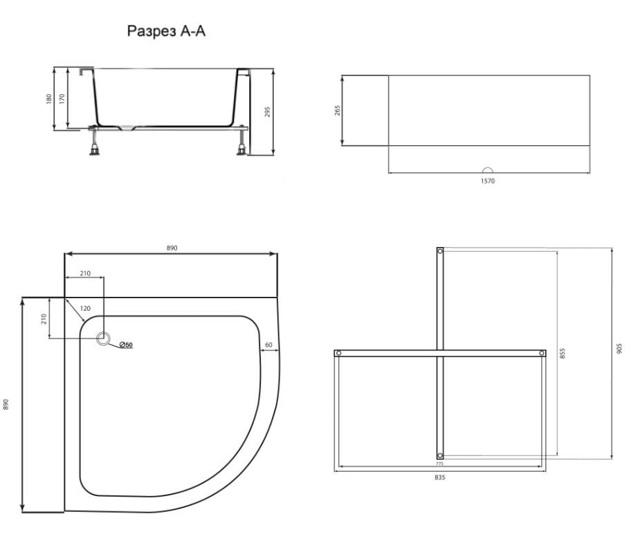 Душевой полукруглый поддон Lidz Kapielka ST 90x90x26 см (LKAST909026) - фото 7
