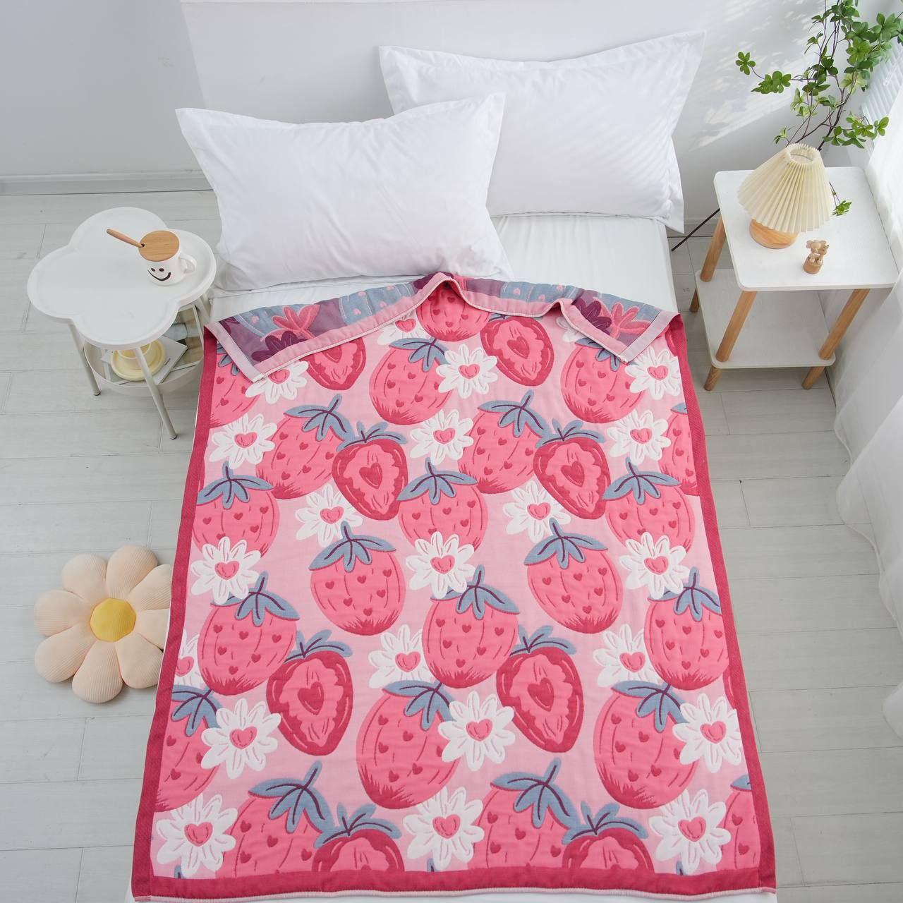 Покрывало муслиновое двустороннее Malloory Home Клубника 120x150 см (883)