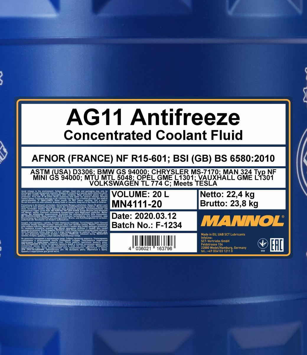 Концентрат антифриза Mannol 4111 Longterm Antifreeze AG11 20л Синий (MN4111-20) - фото 2