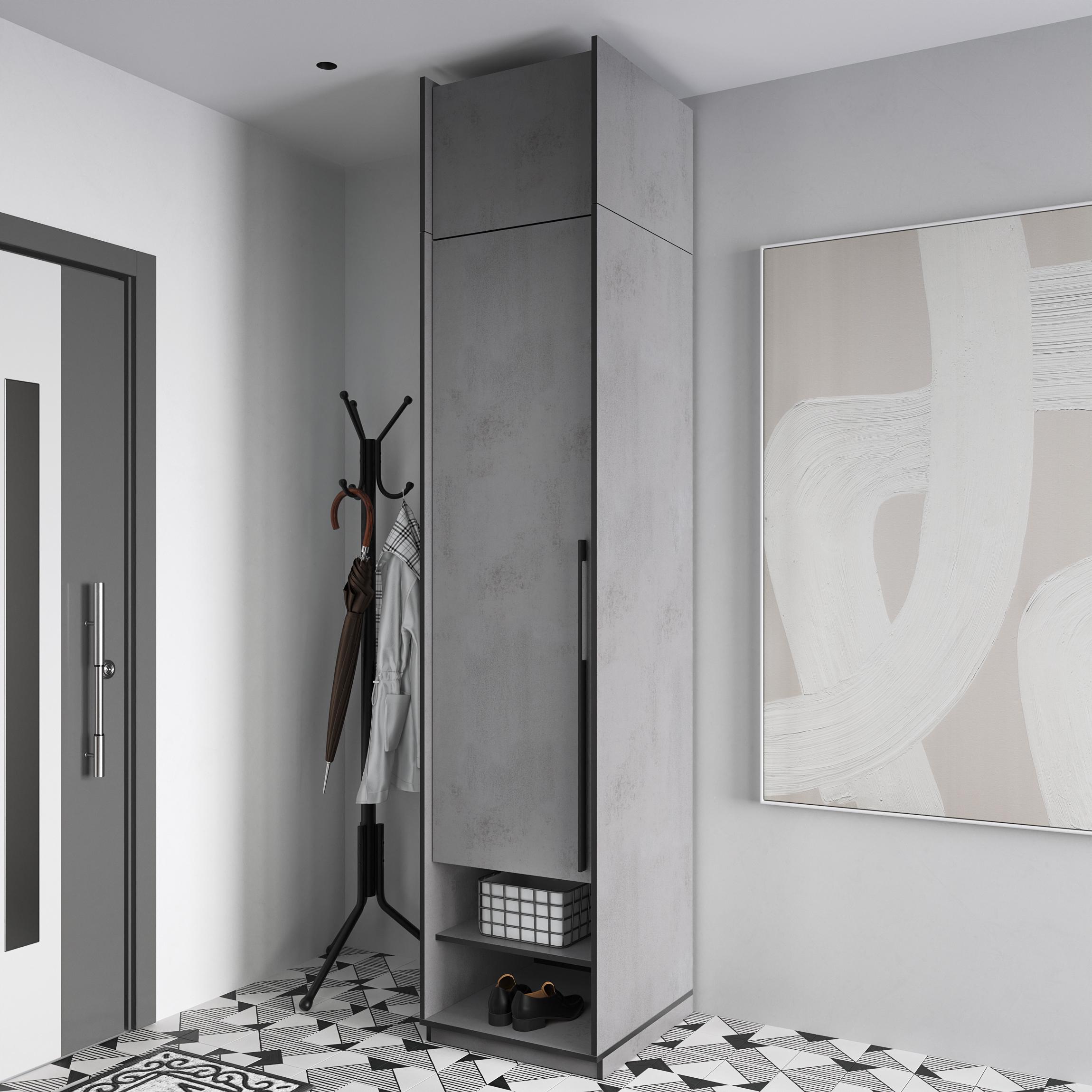 Шафа-пенал в передпокій однодверна розпашна зі штангою для одягу та антресолью 519х2500х570 мм Бетон тефра (mr-2a-bf)
