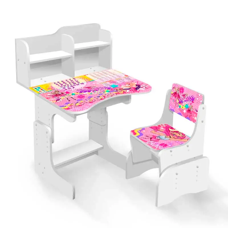 Парта шкільна зі стільчиком Супер барбі ЛДСП Білий (63-75-ПШ 008 1)