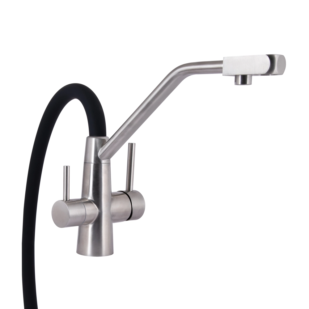Змішувач для кухні Lidz Aria 020F3 з гнучким виливом і підключенням для питної води Black\Nickel
