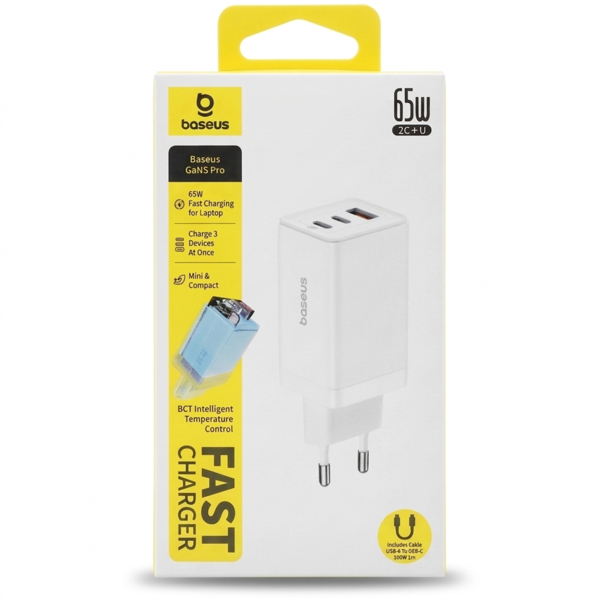 Зарядное устройство BASEUS GaN5 Pro 65W 2 Type-С/USB с кабелем Type-C to Type-C 100W 1 м White (36601329) Зарядное устройство BASEUS GaN5 Pro 65W 2 Type-С/USB с кабелем Type-C to Type-C 100W 1 м White (36601329)