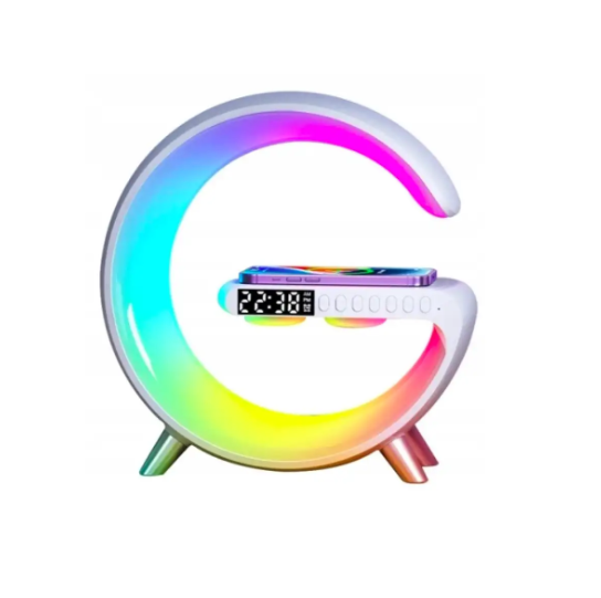 Колонка портативная c RGB-подсветкой BT/TF/Wireless Charger/USB/FM/AUX/Clock 15 Вт Белый