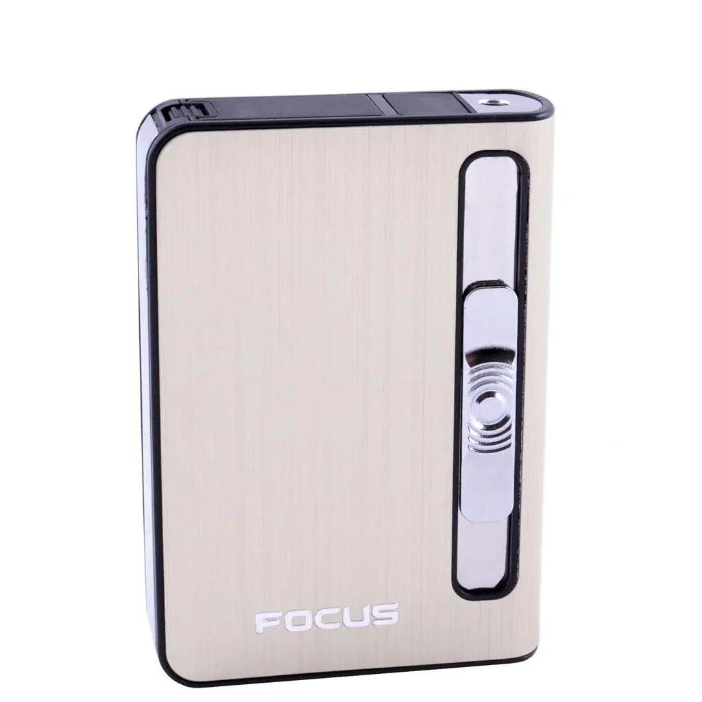 Портсигар на 10 сигарет із запальничкою FOCUS №HL-149 Gold (10832)