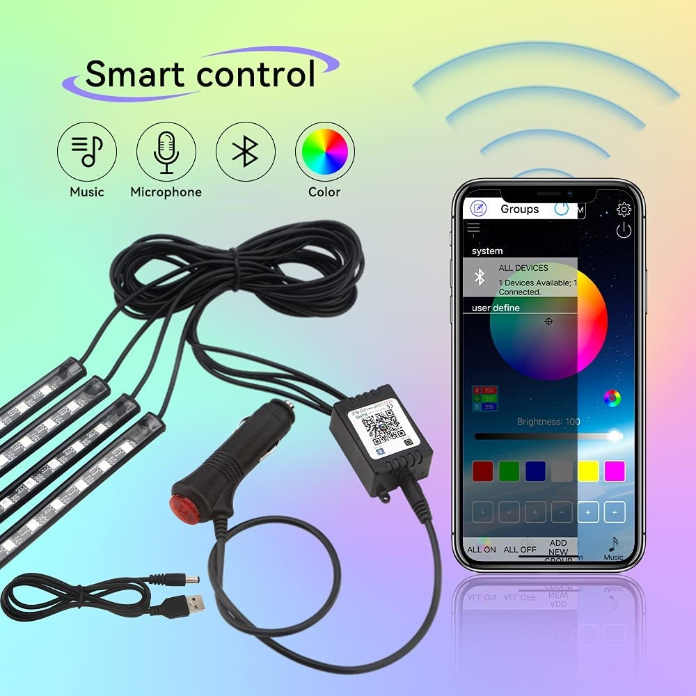 Автомобильная светодиодная RGB подсветка в салон на Bluetooth управление (1555804091) - фото 4