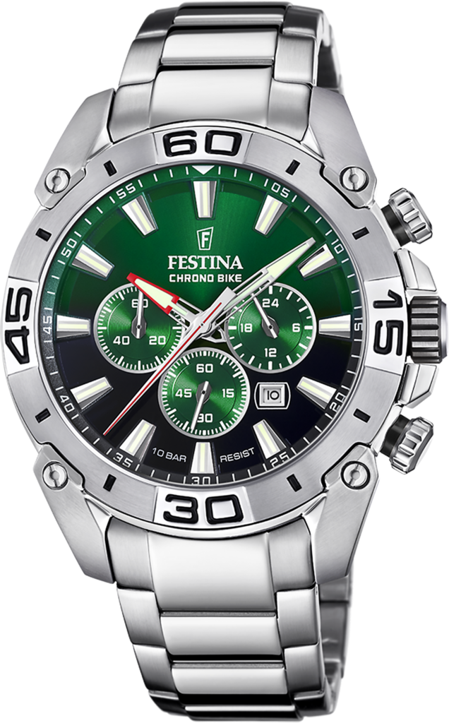 Наручные часы мужские Festina F20543/3 Chrono Bike со стальным корпусом WR 100 м и зеленым циферблатом