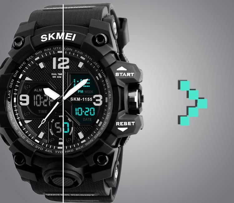 Наручний годинник чоловічий Skmei військовий з підсвічуванням водонепроникний протиударний Чорний (1155) - фото 3