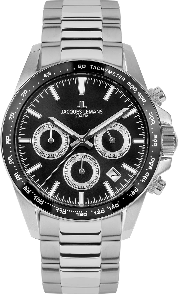 Наручные часы мужские Jacques Lemans Liverpool 1-1877E со стальным корпусом WR 200 м и черным циферблатом