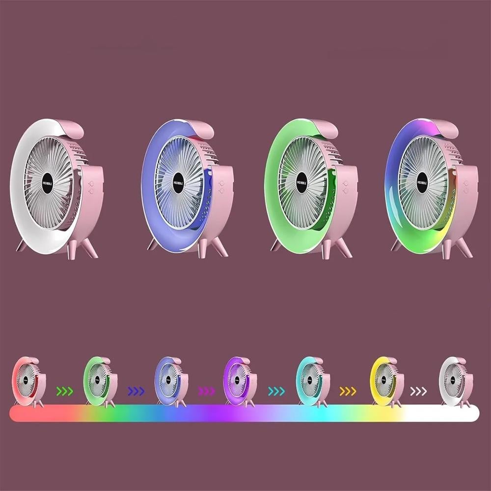 Вентилятор портативний настільний з RGB підсвіткою Portable Fan PF-13 USB акумуляторний 3 швидкості 1800 мАг 180° Рожевий (SS-113) - фото 3 Вентилятор портативний настільний з RGB підсвіткою Portable Fan PF-13 USB акумуляторний 3 швидкості 1800 мАг 180° Рожевий (SS-113) - фото 3