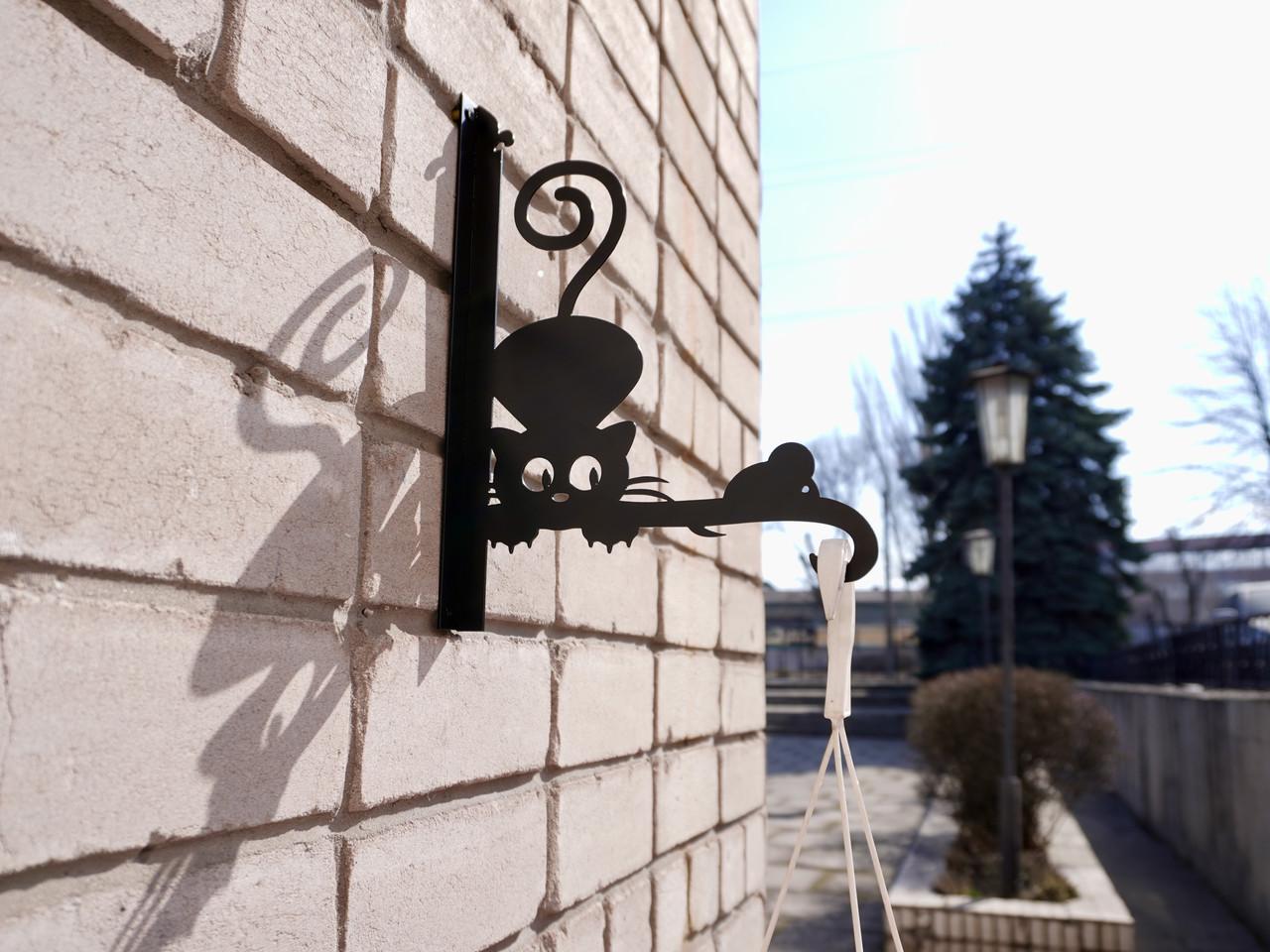 Кронштейн Кот и мышка для кашпо с цветами метал Черный (Б008) - фото 7