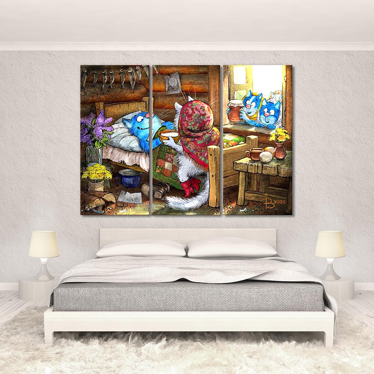 Модульная картина Уход за больным 3 модуля общий размер 50x75 см (_rinaz_20201633028)