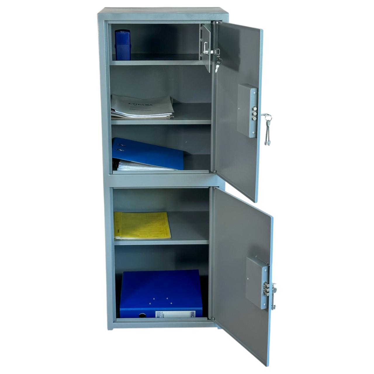 Сейф офисный СО-1200/2К для документов и ценностей с кассовым отделением и съемной полкой сталь 2/3 мм 120х45х40 см 65 кг Серый
