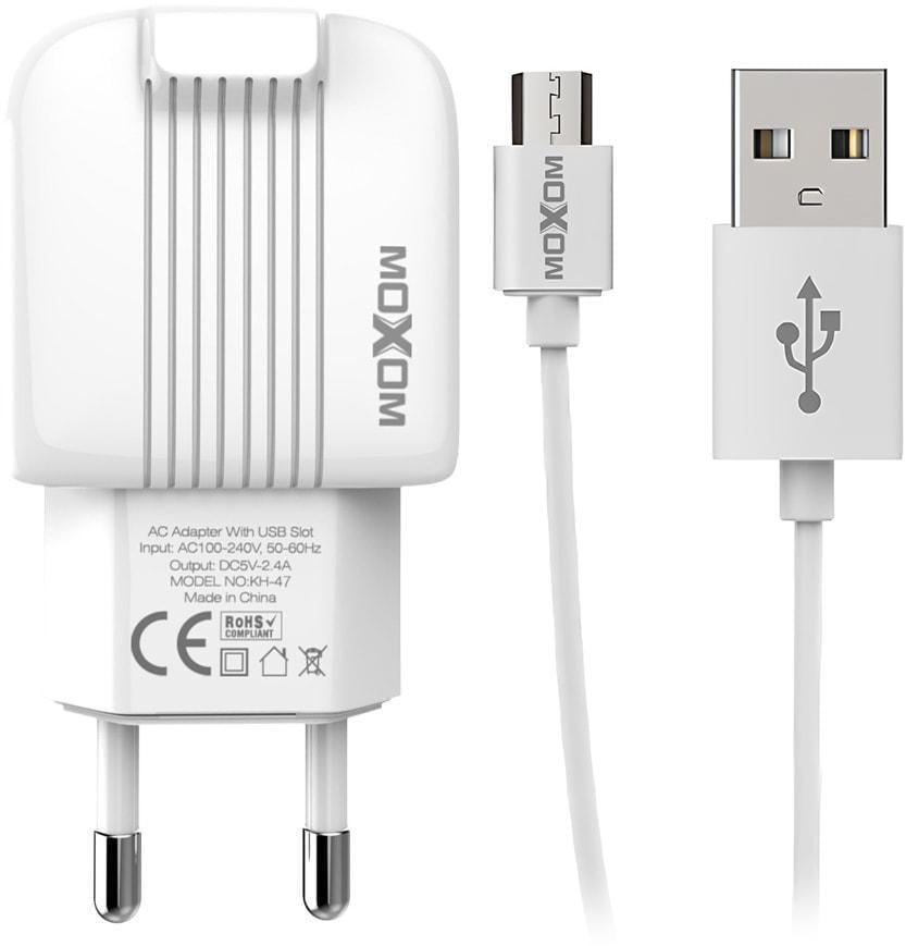 Зарядное устройство для Moxom KH-47 2 USB кабель microUSB 2,4A White (34894)