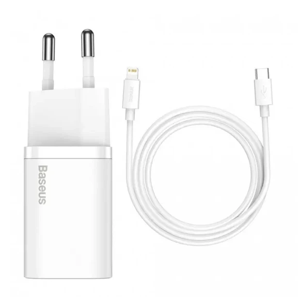 Зарядний пристрій мережевий Baseus Super Si 1C 20 W з кабелем Simple Wisdom White (KST-TZCCSUP-B02)