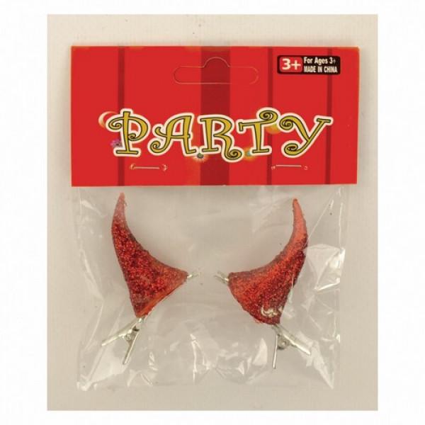 Декор для Хэлоуина Seta Рожки чертика на заколке Красный (19-126RD)