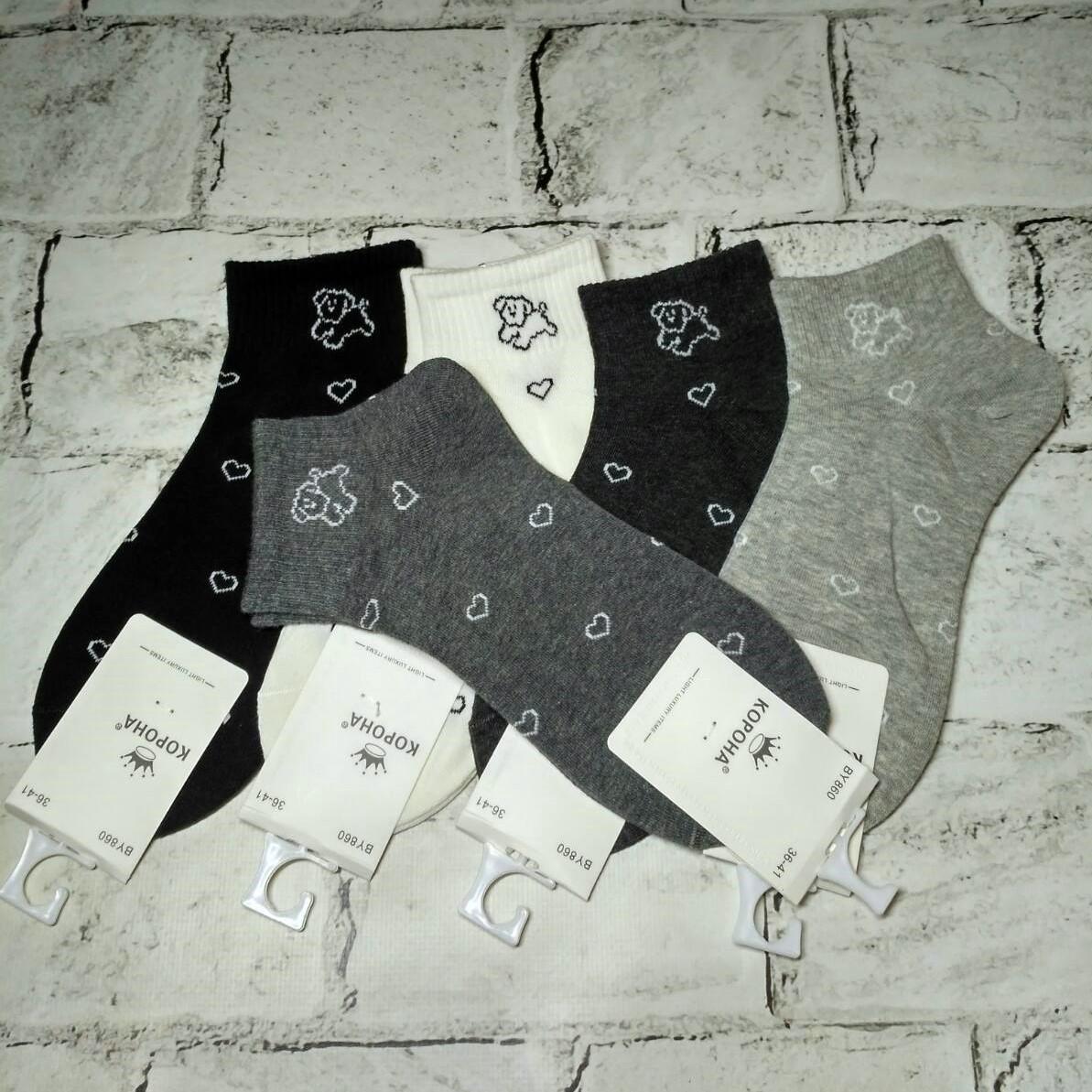 Набор женских носков хлопковые короткие с широкой резинкой Собачки с сердечками 5 пар р. 36-41 Темные (BY860-2) Набор женских носков хлопковые короткие с широкой резинкой Собачки с сердечками 5 пар р. 36-41 Темные (BY860-2)