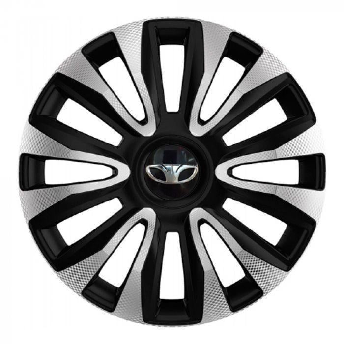 Колпаки для колес 4 Racing Avalon Carbon R13 с логотипом 4 шт. Silver/Black Daewoo