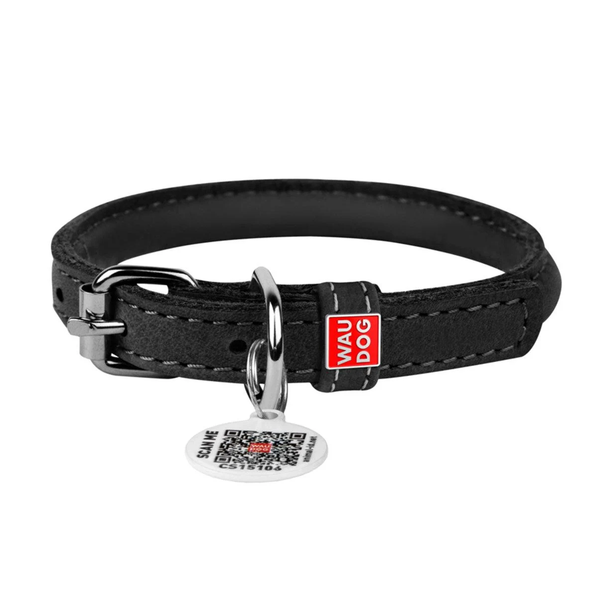 Ошейник для собак Waudog Soft круглый кожаный 13 мм 45-53 см Черный