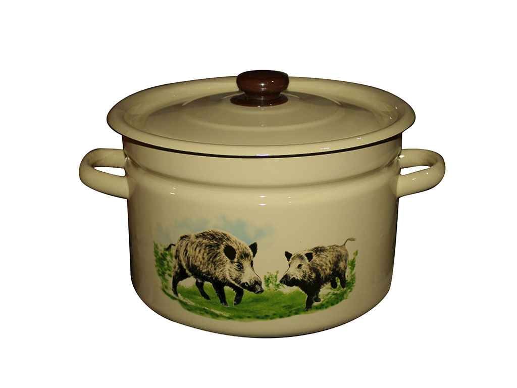 Кастрюля эмалированная цилиндрическа IDILIA Кабанчики 9,0 л (I1621/2) Кремовая