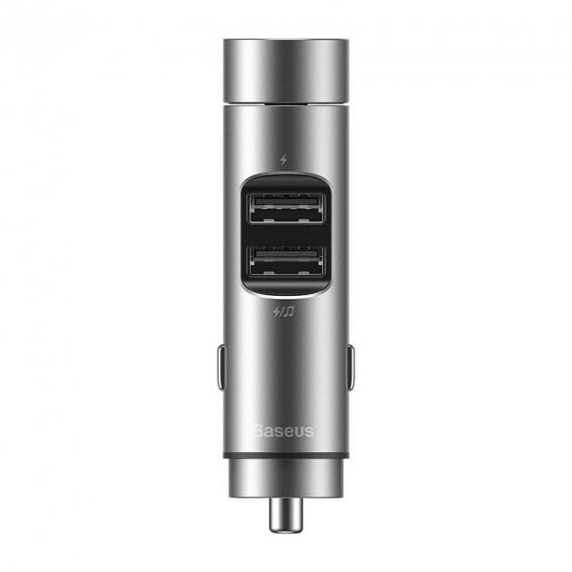 Модулятор FM BASEUS Energy Column BS-01 Bluetooth 5.0 MP3 2-USB 3.1А и вольтметром c функцией зарядного устройства Серебристый - фото 2