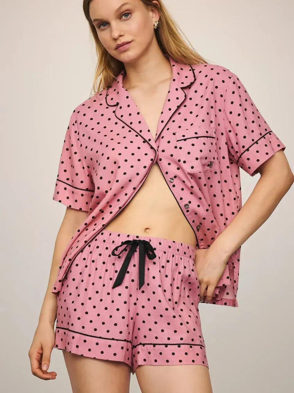 Пижама фланель Victoria's Secret Flannel Short Pajama Set M Розовый (2671442D)