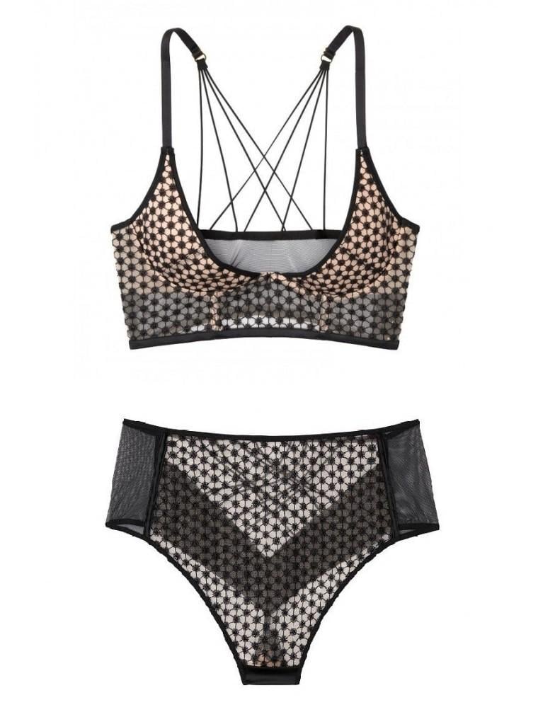 Комплект нижнего белья Victoria's Secret 246-318 мягкая чашка/высокие стринги 75D/М Черный/Бежевый