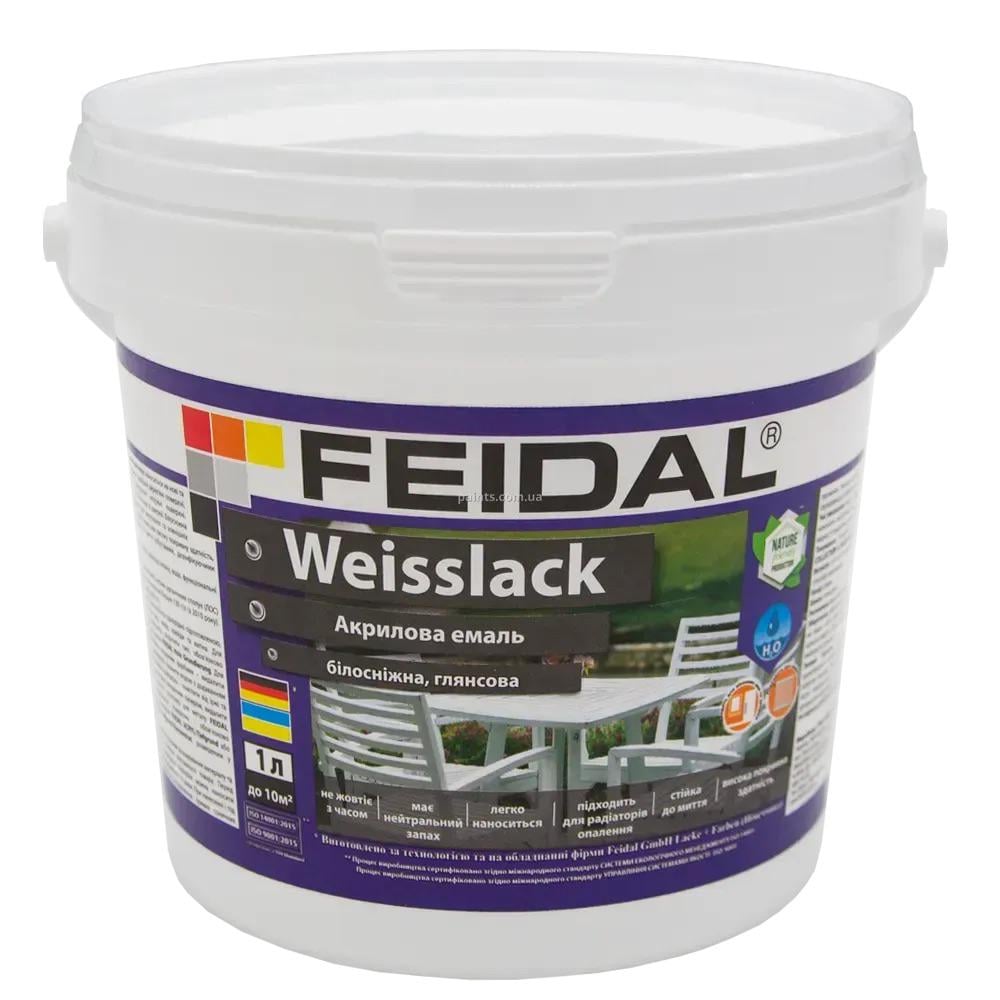 Эмаль глянцевая Feidal Weisslack акриловая для внутренних и наружных работ по дереву/металлу/штукатурке 1 л Белый