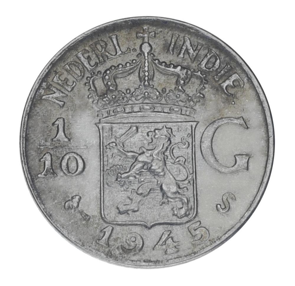 Коллекционная монета Нидерландская Индия 1/10 гульдена 1945 F-VF Ag 720 1,25 г (М22139)