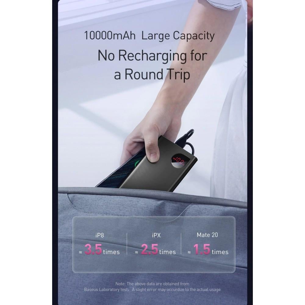 Повербанк BASEUS Adaman Metal Digital Display QC 22.5W 10000 mAh Black (25397390) - фото 9 Повербанк BASEUS Adaman Metal Digital Display QC 22.5W 10000 mAh Black (25397390) - фото 9