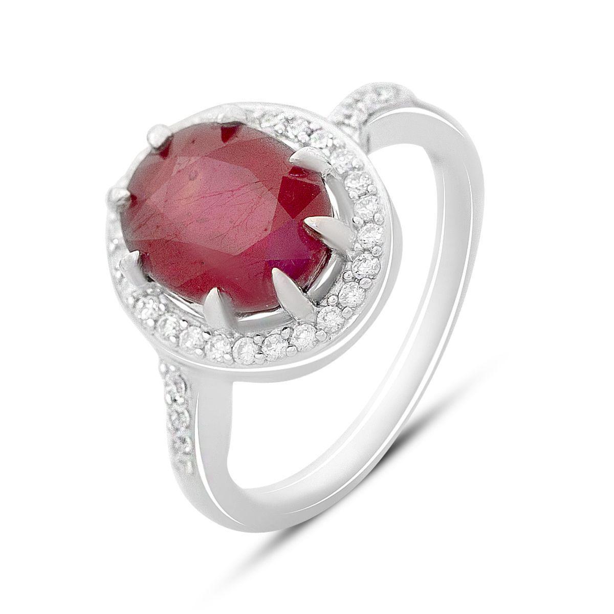 Кольцо серебряное Tiva с натуральным рубином и фианитами 4,127 ct 4,01 г р. 18 (2165224)