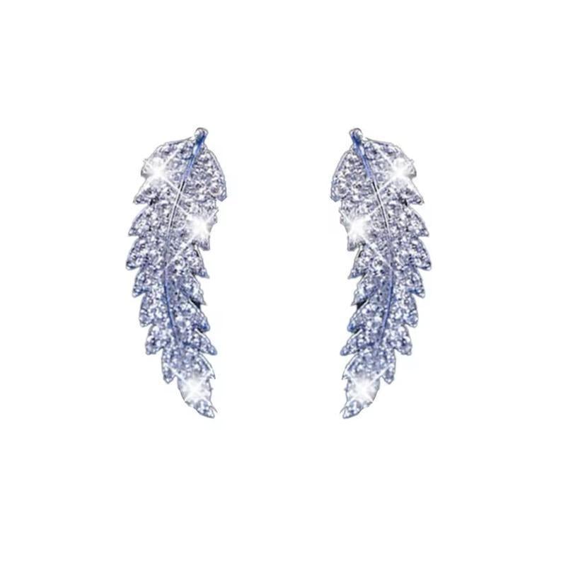 Серьги пусеты Перышки со стразами 2 шт. Серебристый (2789190607)
