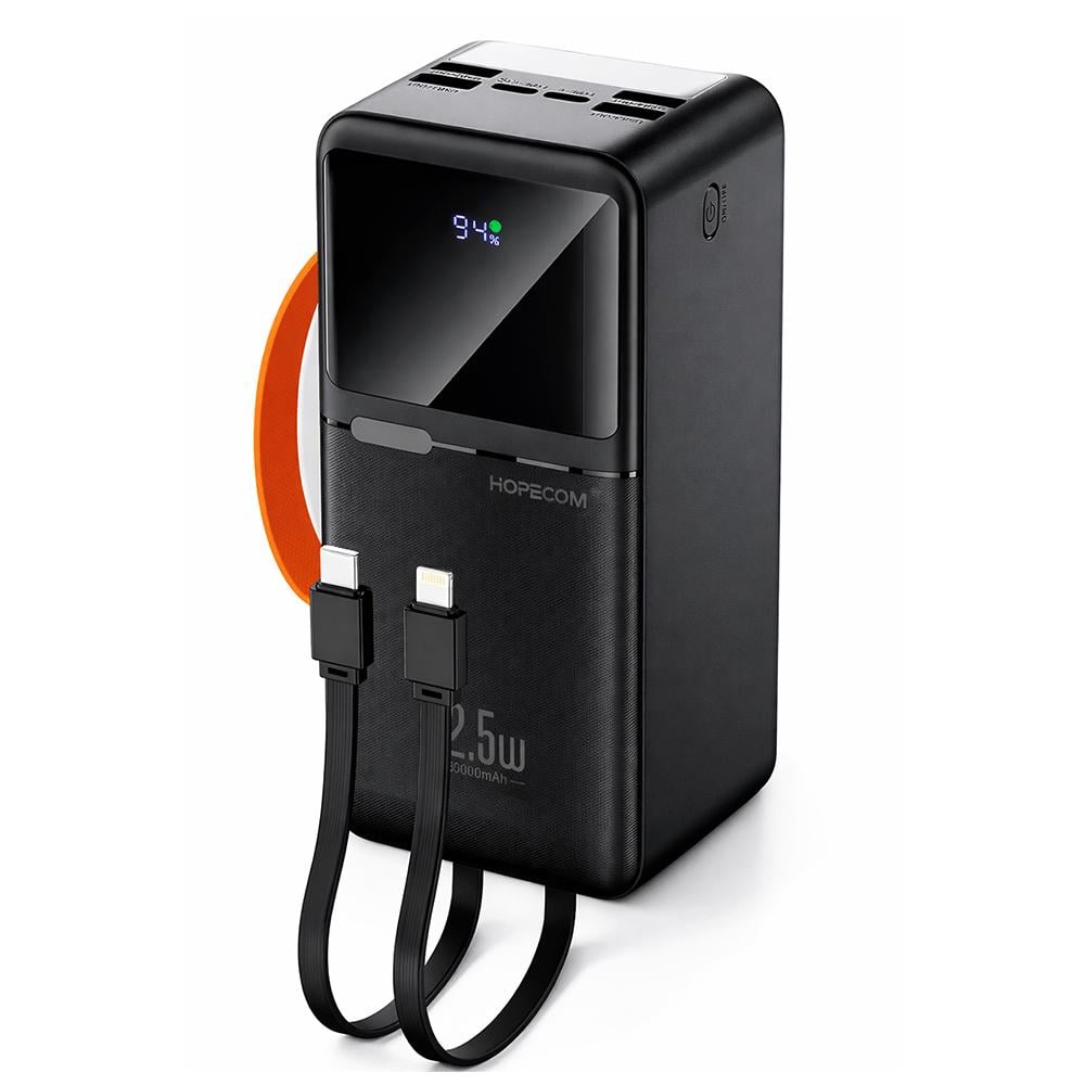 Повербанк HOPECOM HP-28081 з вбудованими кабелями Type-C/lightning 50000 mAh 22,5W Чорний (8b81ca97) Повербанк HOPECOM HP-28081 з вбудованими кабелями Type-C/lightning 50000 mAh 22,5W Чорний (8b81ca97)