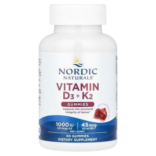 Витамин D3+K-2 Nordic Naturals Vitamin D3+K2 1000IU/45mcg 60 жевательных конфет Гранат (NOR-31160)