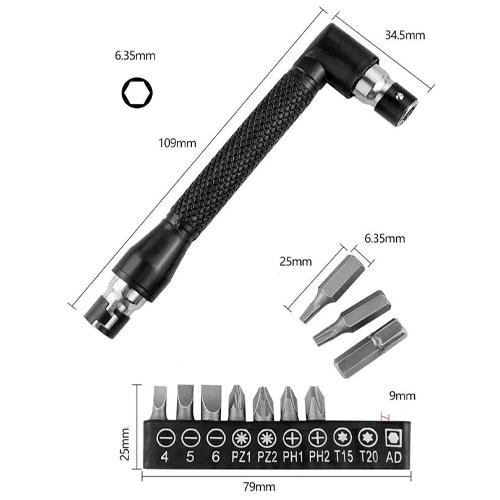 Ключ кутовий торцевий 1/4" L-подібний з 10 бітами і 9 торцевими головками Black (927193) - фото 5 Ключ кутовий торцевий 1/4" L-подібний з 10 бітами і 9 торцевими головками Black (927193) - фото 5