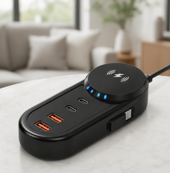 Зарядное устройство 26X-201 5,1 A с беспроводной зарядкой 2 USB/2 Type-C Черный (5088-09)