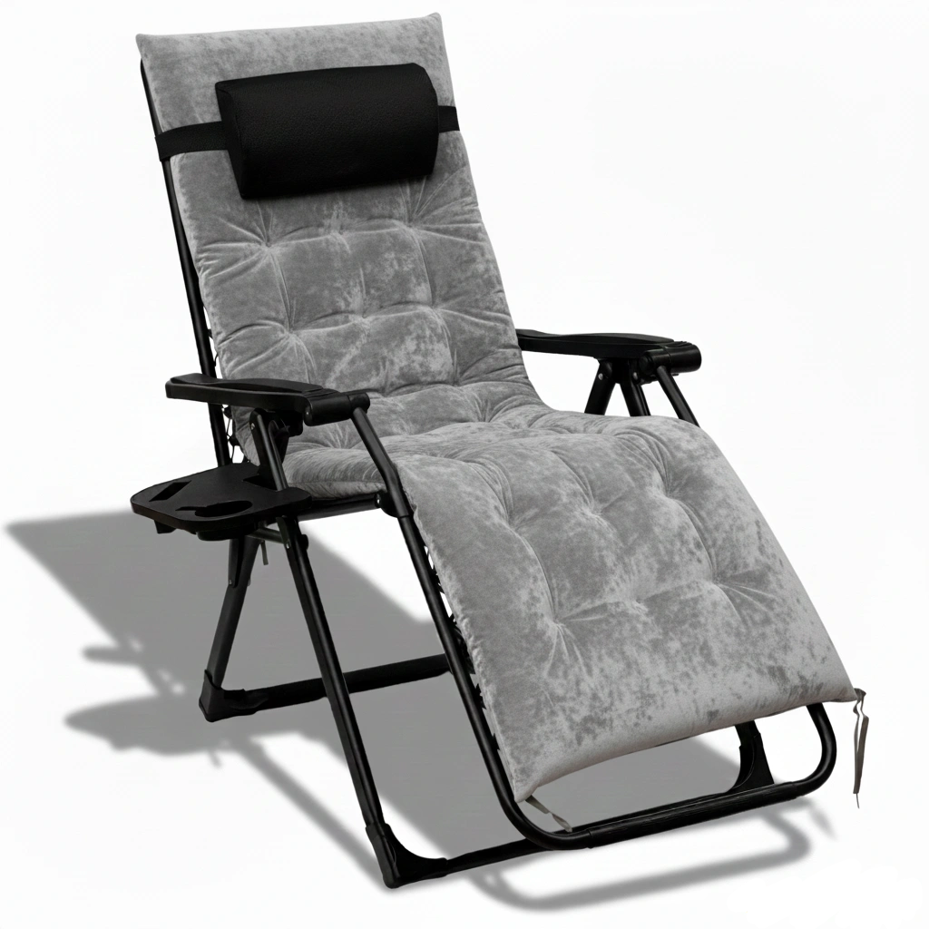Крісло-шезлонг LEOBRO 178х64х110 см з оксамитовим матрацом Сірий (LBZGC-K3-GRY)
