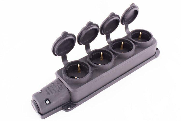 Розетка четырехместная E.NEXT e.socket.rubber.029.4.16 с заземлением и защитной крышкой 16А каучуковая (s9100039)