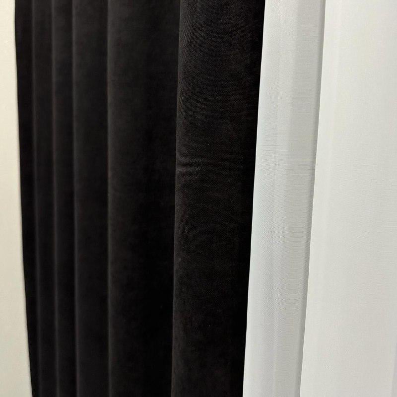 Комплект штор микровелюр 2 шт. 1,5х2,7 м готовые на шторной тесьме 6 см Черный (petek-V45) - фото 6 Комплект штор микровелюр 2 шт. 1,5х2,7 м готовые на шторной тесьме 6 см Черный (petek-V45) - фото 6