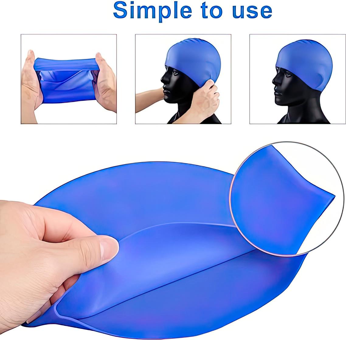 Шапочка силіконова для плавання Silicone Swim Cap Синій (1010090-Blue) - фото 4