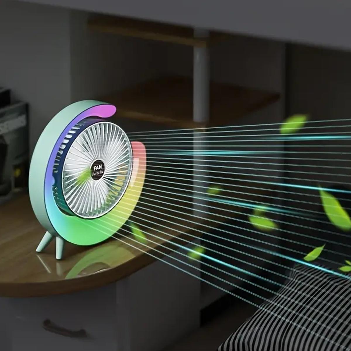 Вентилятор-лампа Colorful Desktop Fan F13 портативний настільний USB три швидкості акумулятор обертання 180° Blue (200312) - фото 7 Вентилятор-лампа Colorful Desktop Fan F13 портативний настільний USB три швидкості акумулятор обертання 180° Blue (200312) - фото 7