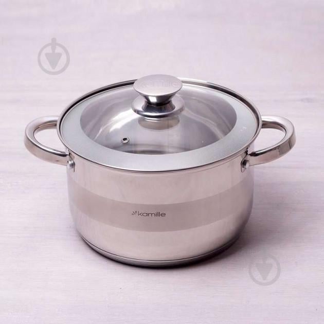 Кастрюля 6.5 л Kamille KM-4524S из нержавеющей стали с крышкой с сатиновым напылением и полыми ручками