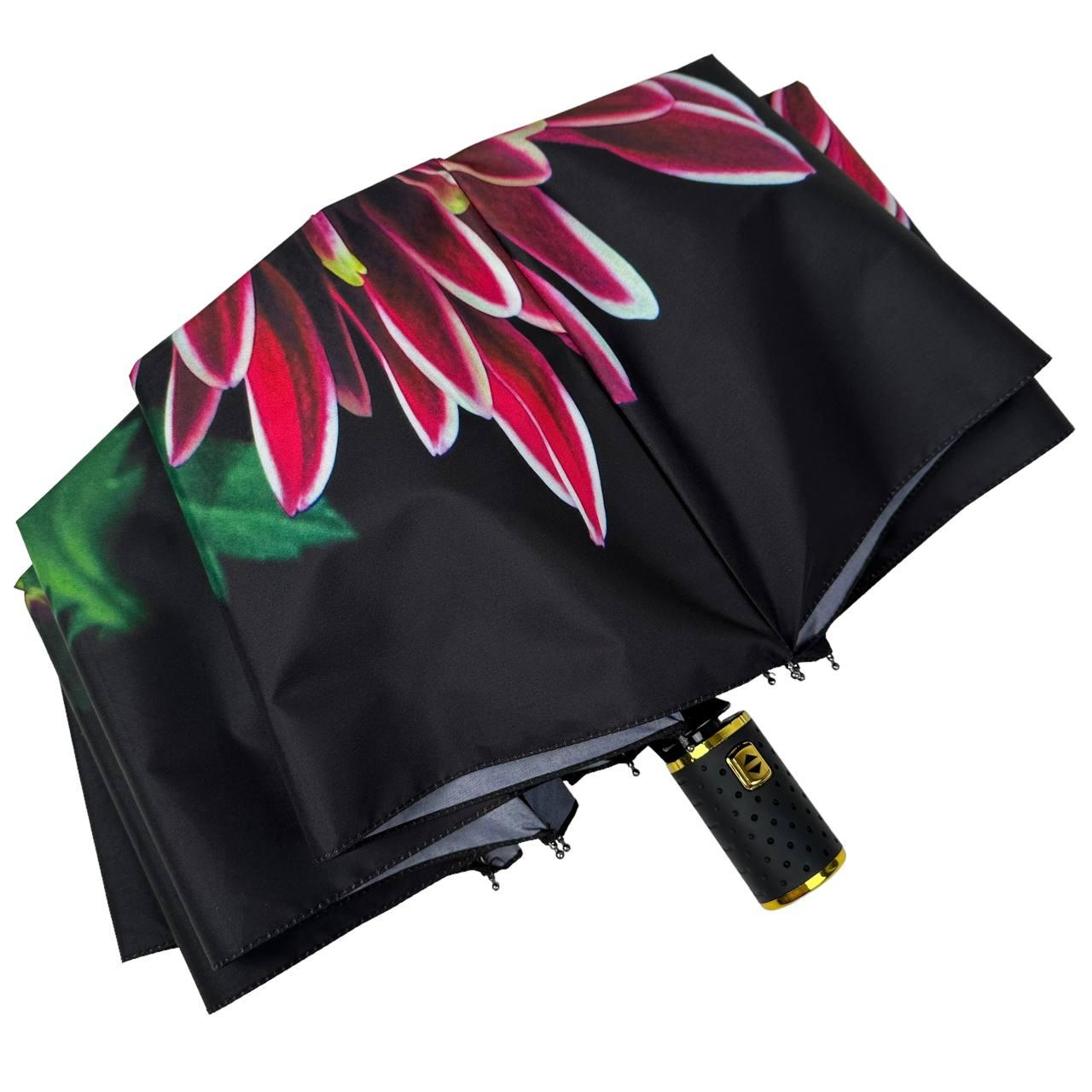 Зонт женский автомат Rain Flower в подарочной упаковке с платком Черный с розовыми цветами (01020-5) - фото 7