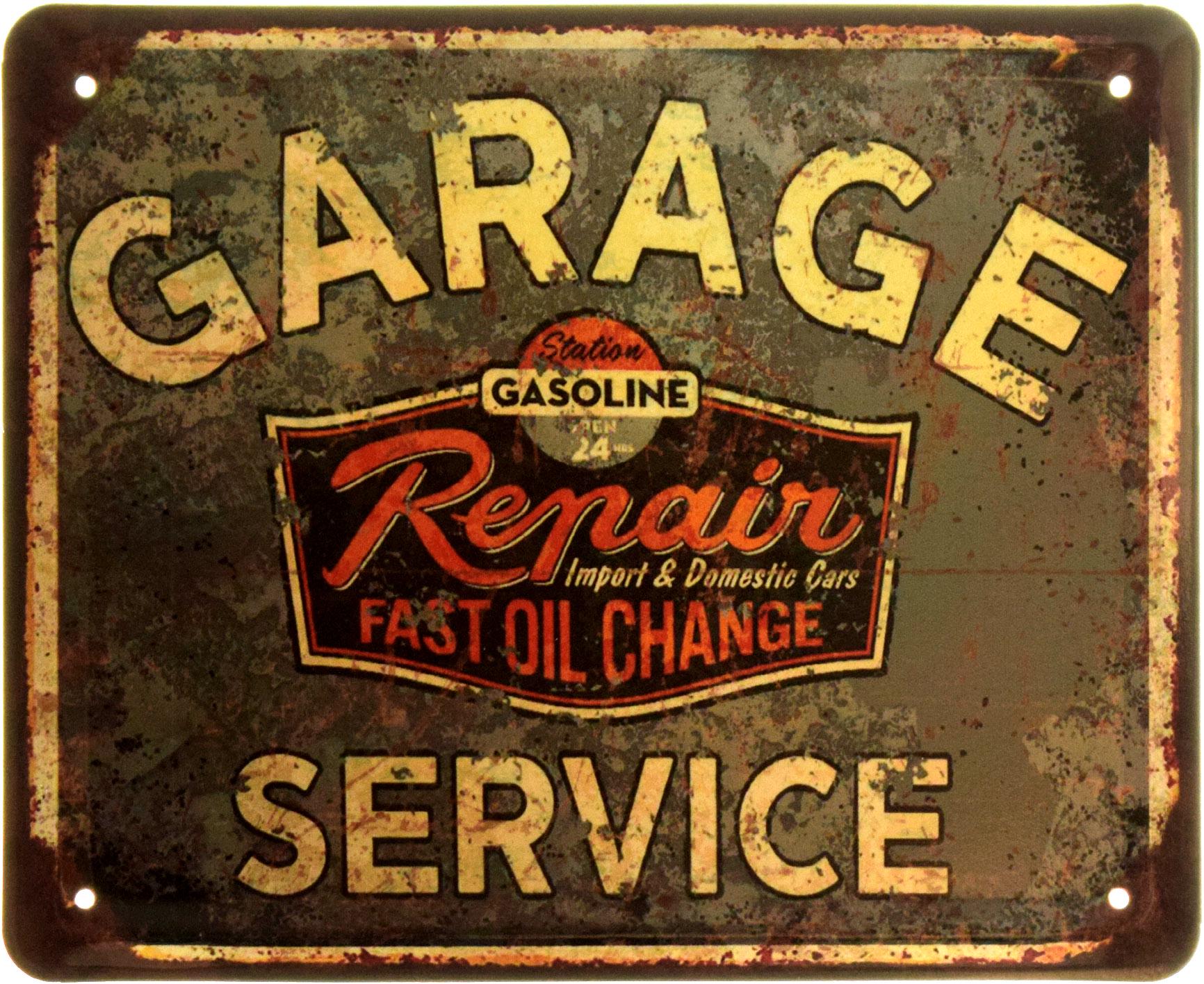 Табличка металлическая "Garage Service Repair Fast Oil Change" 18x22 см (ms-103964)