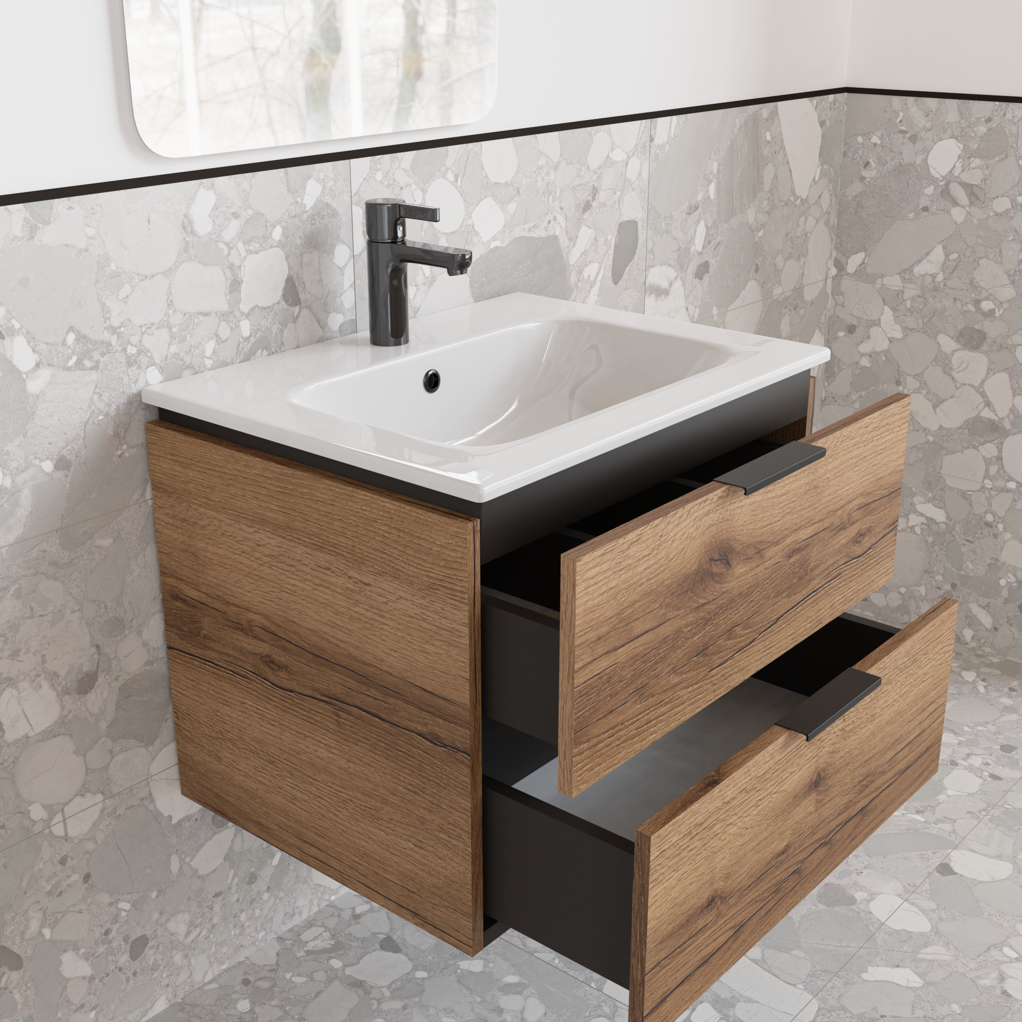 Тумба підвісна з раковиною MVK Vostok Icon 55 В2 550х450х530 мм Дуб темний (p255ko) - фото 3 Тумба підвісна з раковиною MVK Vostok Icon 55 В2 550х450х530 мм Дуб темний (p255ko) - фото 3