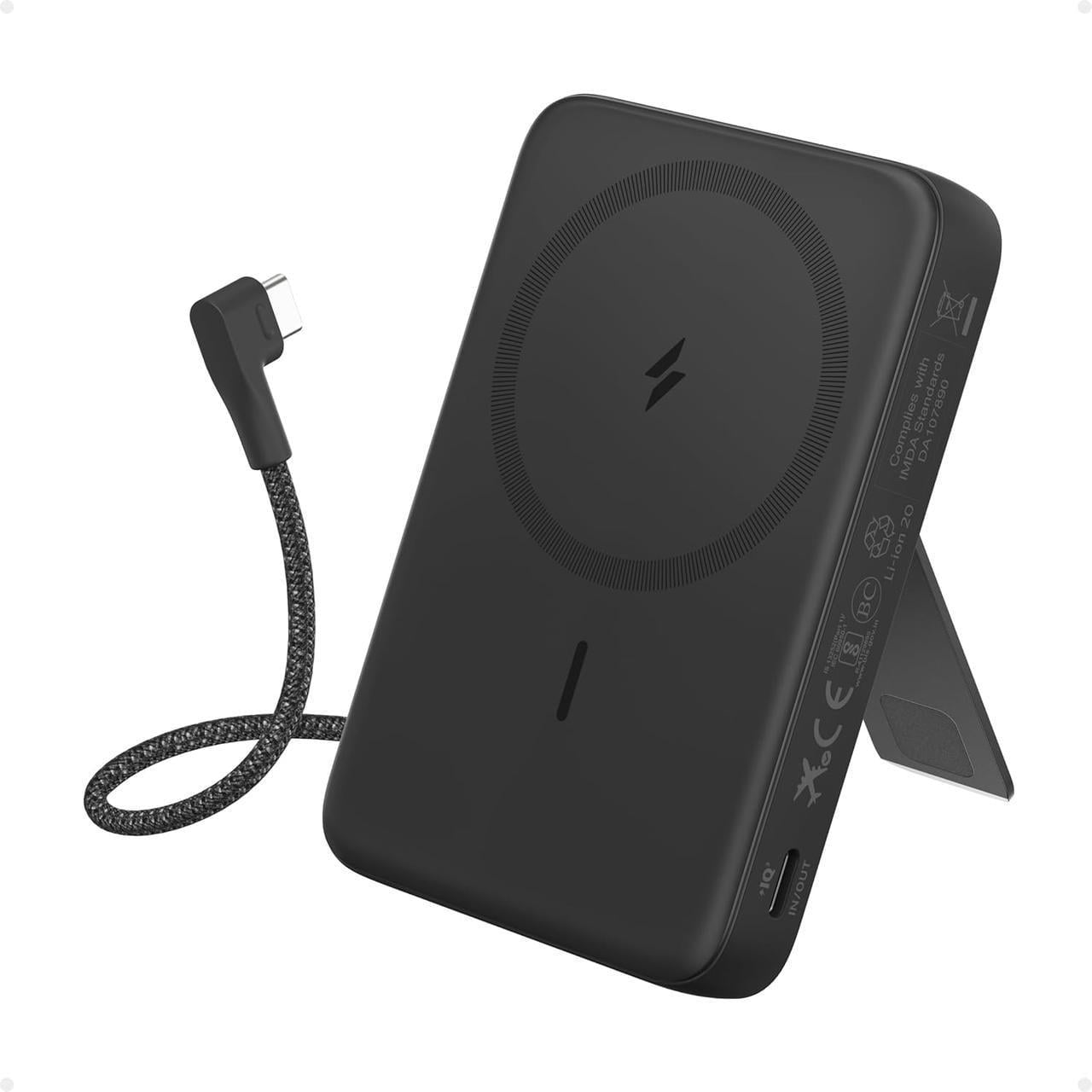 Повербанк магнитный беспроводной Anker Zolo 10000 mAh 30 W со встроенным кабелем Type-C и подставкой A1685 Black (110556095)