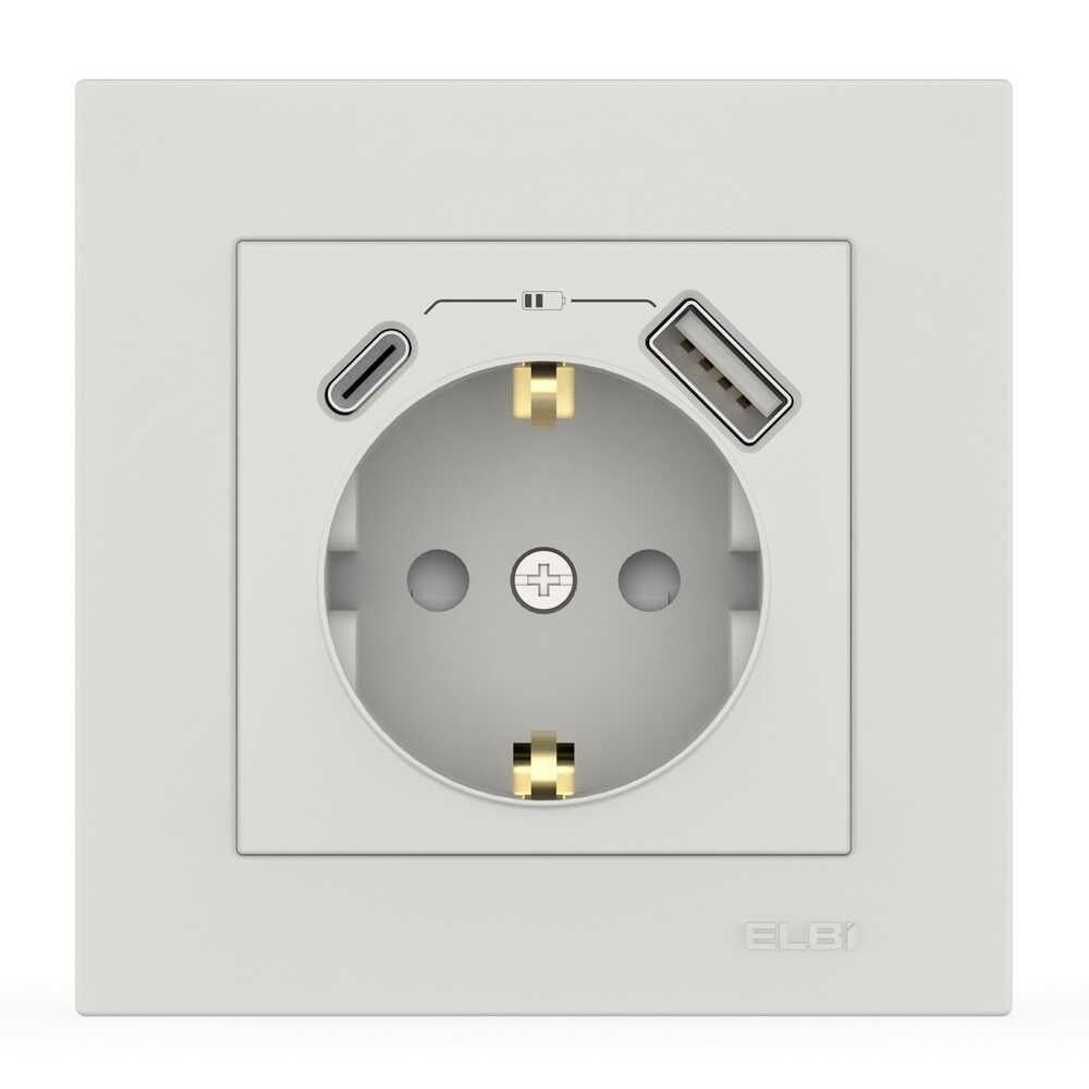 Розетка одинарная EL-BI VEGA 2хUSB/Type-C/A с заземлением 3A Белый матовый (510-016200-347)